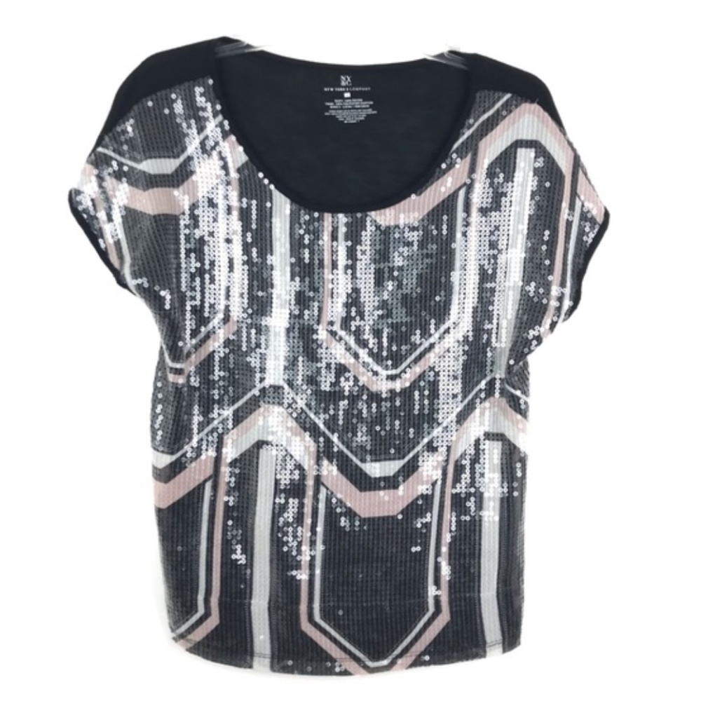 NY&C Pink Black Sequin Detail Short Sleeve Blouse